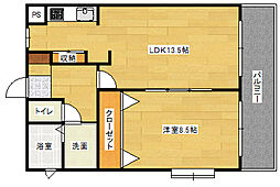 サラマンカビル 1階1LDKの間取り