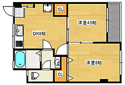 サンハイツ庚午 3階2DKの間取り