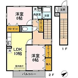 セジュール大地　S棟 2階2LDKの間取り
