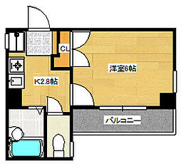 AHビル 2階1Kの間取り