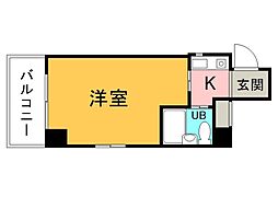 アクアビュー東観音 4階1Kの間取り