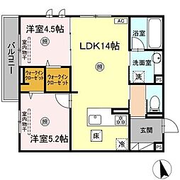 サンコートHIKARI 1階2LDKの間取り