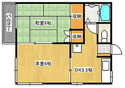 ベルグランフロイデ 2階2DKの間取り