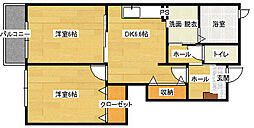 ウーノ 1階2DKの間取り