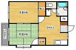 エルディム吉岡 1階2DKの間取り
