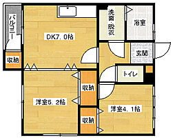 メゾンフレール 1階2DKの間取り