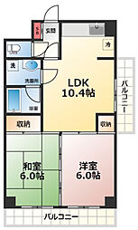 日宝ポニクレール府中 6階2LDKの間取り