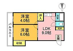 飯田コーポラス 2階2LDKの間取り