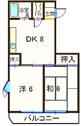 ハニーヴィラ3 3階2DKの間取り
