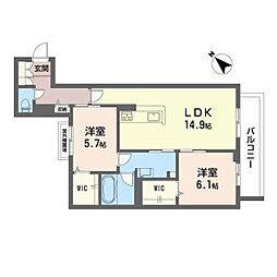 グリーンセント矢賀 3階2LDKの間取り