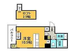 プロヴァンス東白島 7階ワンルームの間取り