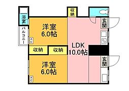 沖美荘 201 2階2LDKの間取り