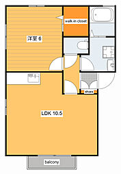 ルピナス 2階1LDKの間取り