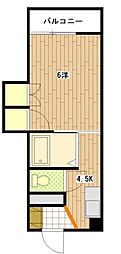 福永ビル 6階1Kの間取り