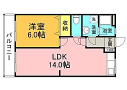 溝田ビルII 2階1LDKの間取り