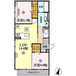 チェリーカーサ西原 1階2LDKの間取り