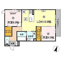 フェリーチェ西原 1階2LDKの間取り