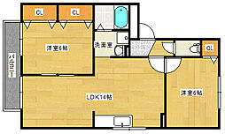 ドミール中尾 1階2LDKの間取り