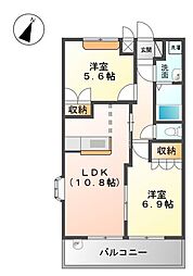 Sun Saison 2階2LDKの間取り