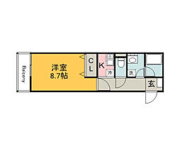 リフレスロイヤルシティーV 2階1Kの間取り