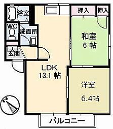 エクセル向井　A棟 2階2LDKの間取り