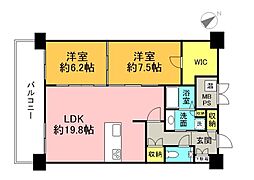 グランアークテラス 8階2LDKの間取り