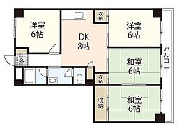 リバーサイド観音 4階4DKの間取り