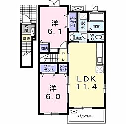 リバーサイド・ベルII 2階2LDKの間取り