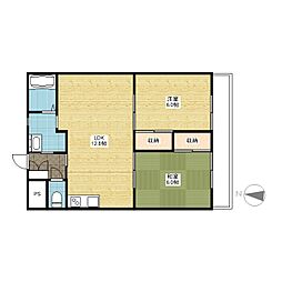 サンピア西原 2LDKの間取図画像