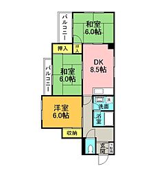 ロイヤル石田 A棟 3階3DKの間取り