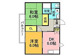 サンガーデン矢野A棟 1階2DKの間取り