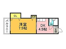 安本ビル 3階1DKの間取り