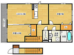 グランディール東原Ｅ棟 2階2LDKの間取り
