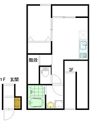 レユシール温品 2階1LDKの間取り
