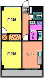 サンライフ大町 3階2DKの間取り