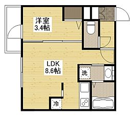 月光南観音八番館 2階1LDKの間取り