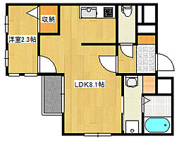 月光南観音参番館 2階1LDKの間取り