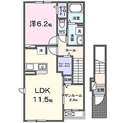 可部3丁目アパート 2階1LDKの間取り