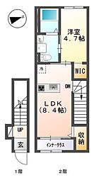 エバーハイツ泉 2階1LDKの間取り