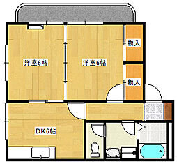 プチメゾン 3階2DKの間取り