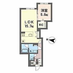 レジデンス西原ベレオ 1階1LDKの間取り