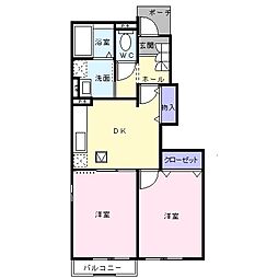 ソレイユ3番館 1階2DKの間取り