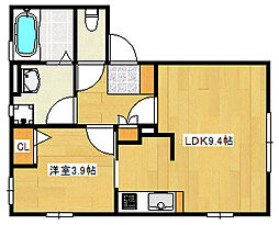 パーシモン霞 1階1LDKの間取り