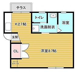 吉村ハイツ 1階1Kの間取り