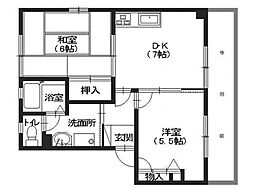 椿原ハイツII 1階2DKの間取り