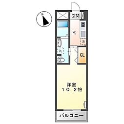 リジエール舟入南 2階1Kの間取り