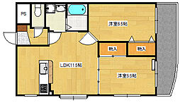 グレースKII 1階2LDKの間取り