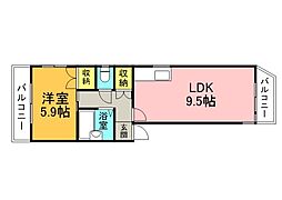 コーポ石堂 2階1LDKの間取り