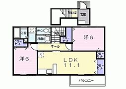 ソレイユ2番館 2階2LDKの間取り