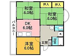グリーンビル 2階3DKの間取り